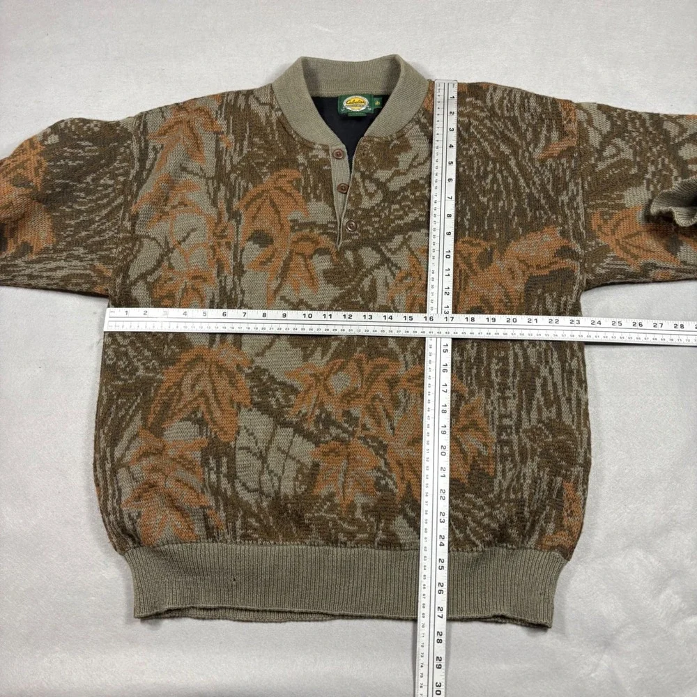 Cabelas Wool Gore Windstopper Lined Sweater Mens Large Camo Henley Made in USA